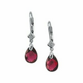 14K White Gold 10x7mm Pear Shaped Genuine Brazilian Garnet Briolette and .025 CTW Diamond Earrings